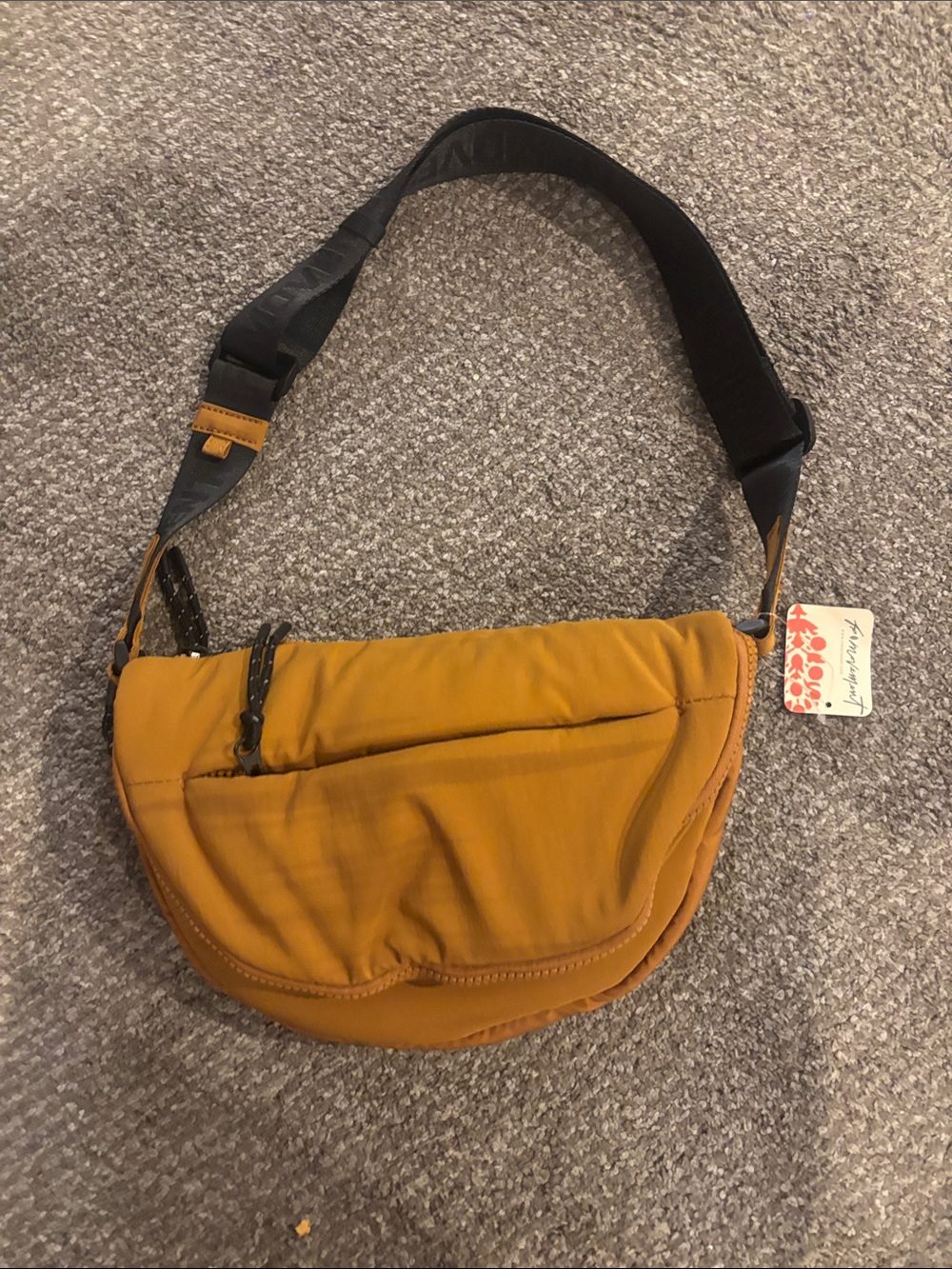 FP Movement by Free People Mustard Sling Crossbody with Black Strap